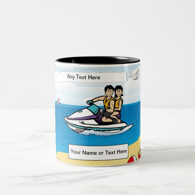 Personalized Jet Ski - Couple Cartoon Two-Tone Coffee Mug (Center)