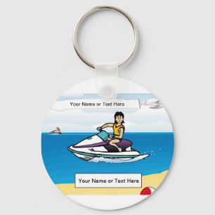 Personalized Jet Ski - Female Cartoon  Two-Tone Co Keychain