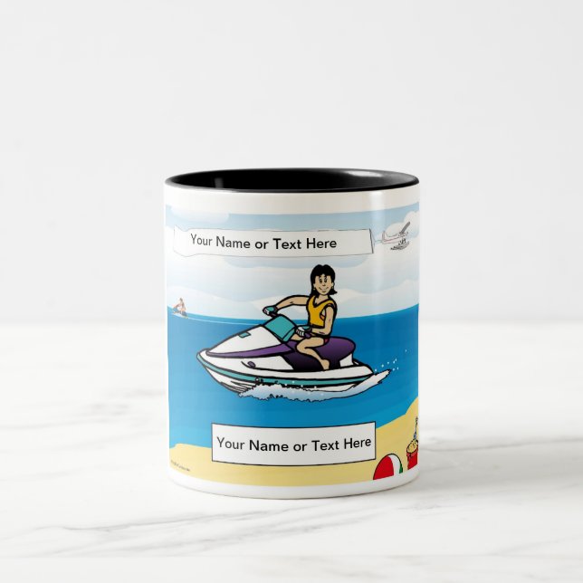 Personalized Jet Ski - Female Cartoon  Two-Tone Coffee Mug (Center)