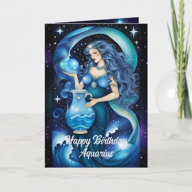 Personalized Jewel Galaxy Zodiac Aquarius Card (Front)