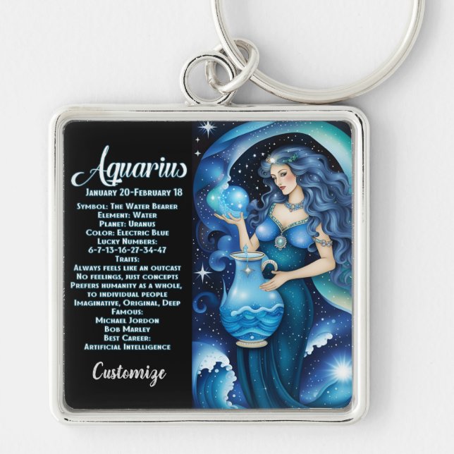 Personalized Jewel Galaxy Zodiac Aquarius Keychain (Front)