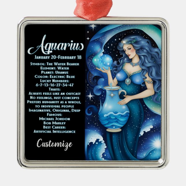 Personalized Jewel Galaxy Zodiac Aquarius Metal Ornament (Front)