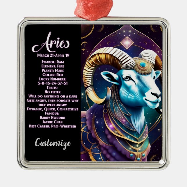 Personalized Jewel Galaxy Zodiac Aries Metal Ornament (Front)