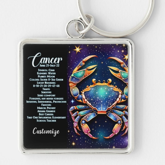 Personalized Jewel Galaxy Zodiac Cancer Keychain (Front)