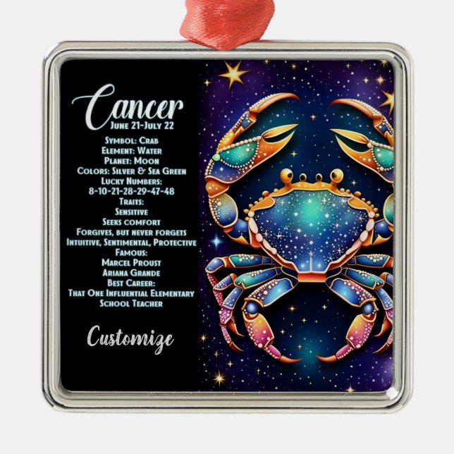 Personalized Jewel Galaxy Zodiac Cancer Metal Ornament (Front)