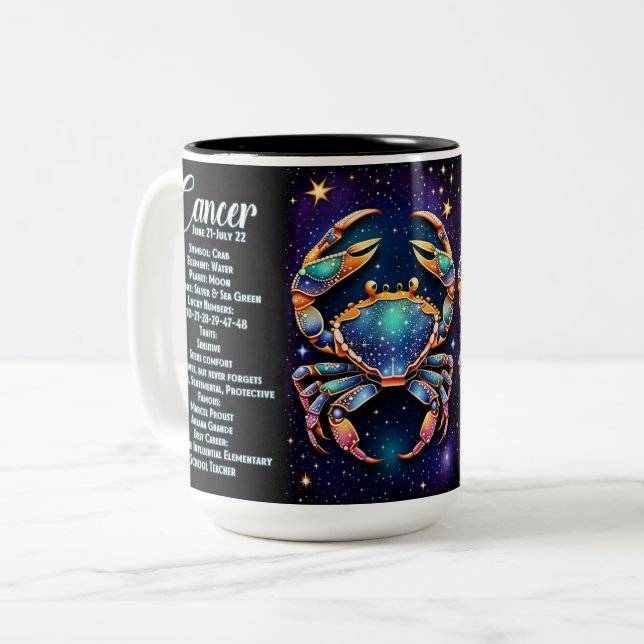 Personalized Jewel Galaxy Zodiac Cancer Two-Tone Coffee Mug (Front Left)