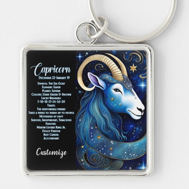 Personalized Jewel Galaxy Zodiac Capricorn Keychain (Front)