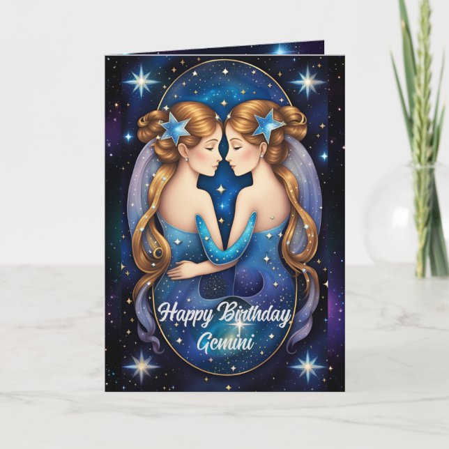 Personalized Jewel Galaxy Zodiac Gemini Card (Front)