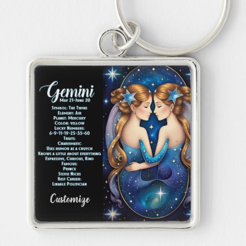 Personalized Jewel Galaxy Zodiac Gemini Keychain