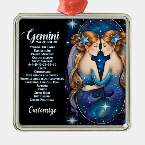 Personalized Jewel Galaxy Zodiac Gemini Metal Ornament