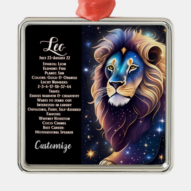Personalized Jewel Galaxy Zodiac Leo Metal Ornament (Front)