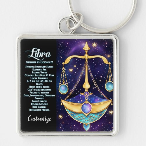 Personalized Jewel Galaxy Zodiac Libra Keychain