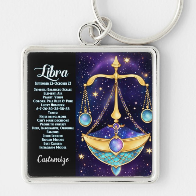 Personalized Jewel Galaxy Zodiac Libra Keychain (Front)