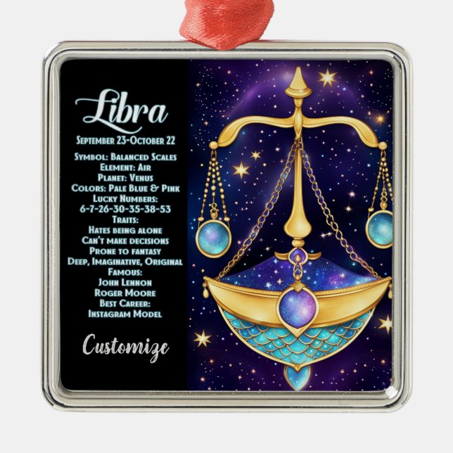 Personalized Jewel Galaxy Zodiac Libra Metal Ornament (Front)