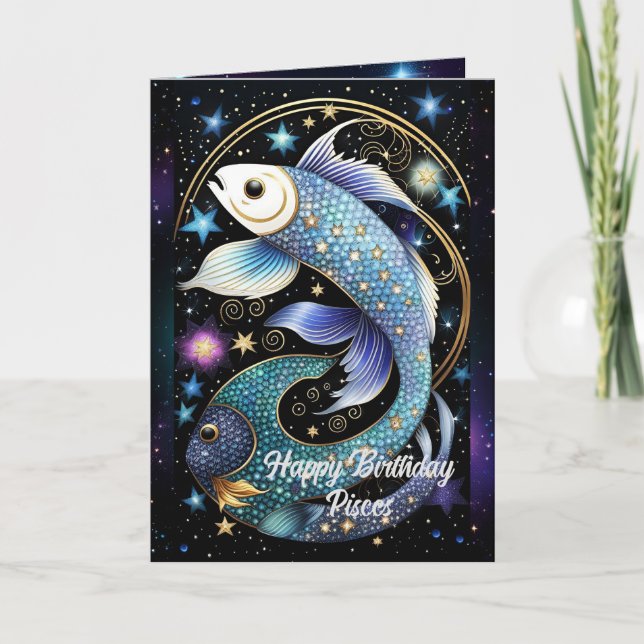 Personalized Jewel Galaxy Zodiac Pisces Card (Front)
