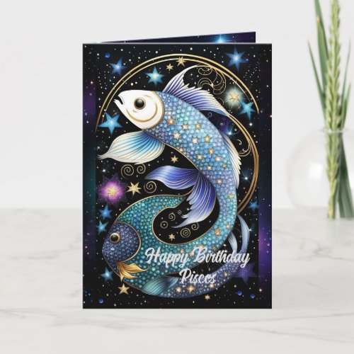 Personalized Jewel Galaxy Zodiac Pisces Card