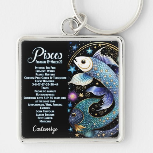 Personalized Jewel Galaxy Zodiac Pisces Keychain