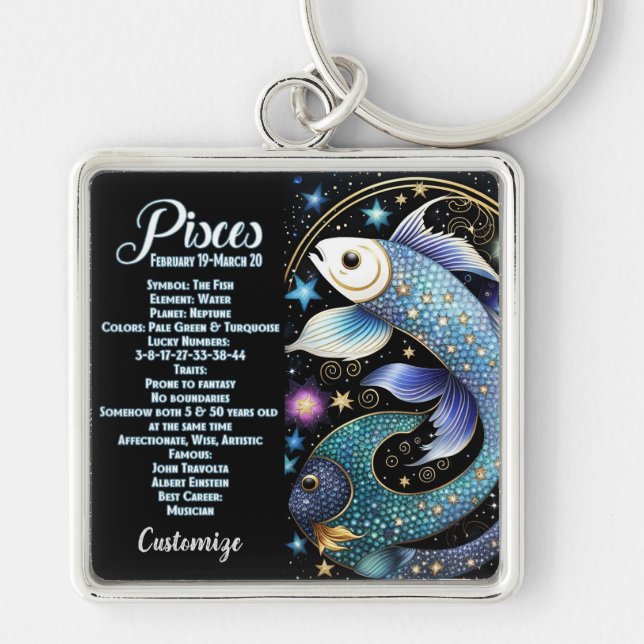 Personalized Jewel Galaxy Zodiac Pisces Keychain (Front)
