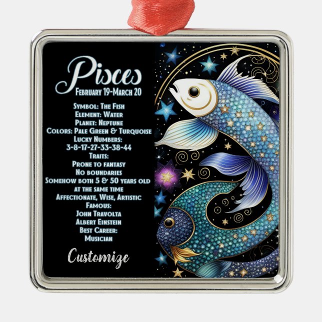 Personalized Jewel Galaxy Zodiac Pisces Metal Ornament (Front)