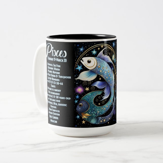 Personalized Jewel Galaxy Zodiac Pisces Two-Tone Coffee Mug (Front Left)