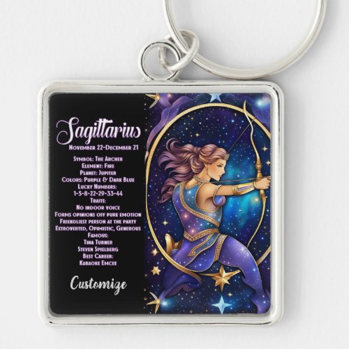 Personalized Jewel Galaxy Zodiac Sagittarius Keychain