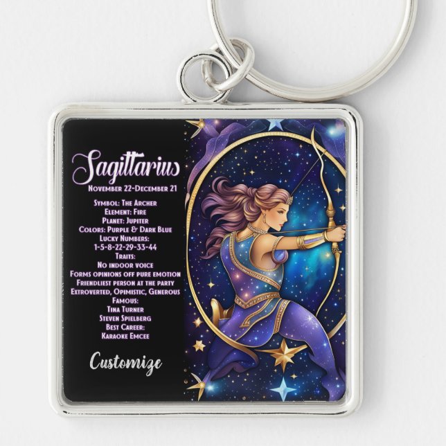 Personalized Jewel Galaxy Zodiac Sagittarius Keychain (Front)