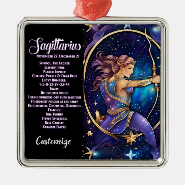 Personalized Jewel Galaxy Zodiac Sagittarius Metal Ornament (Front)