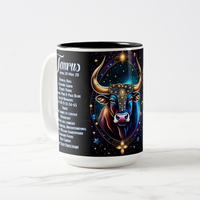 Personalized Jewel Galaxy Zodiac Taurus Two-Tone Coffee Mug (Front Left)