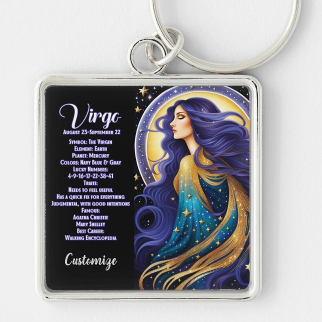 Personalized Jewel Galaxy Zodiac Virgo Keychain (Front)