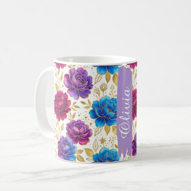 Personalized Jewel Tone Floral Classic 11oz Mug (Front Left)