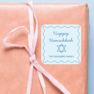Personalized Jewish Star Blue Happy Hanukkah Gift Square Sticker