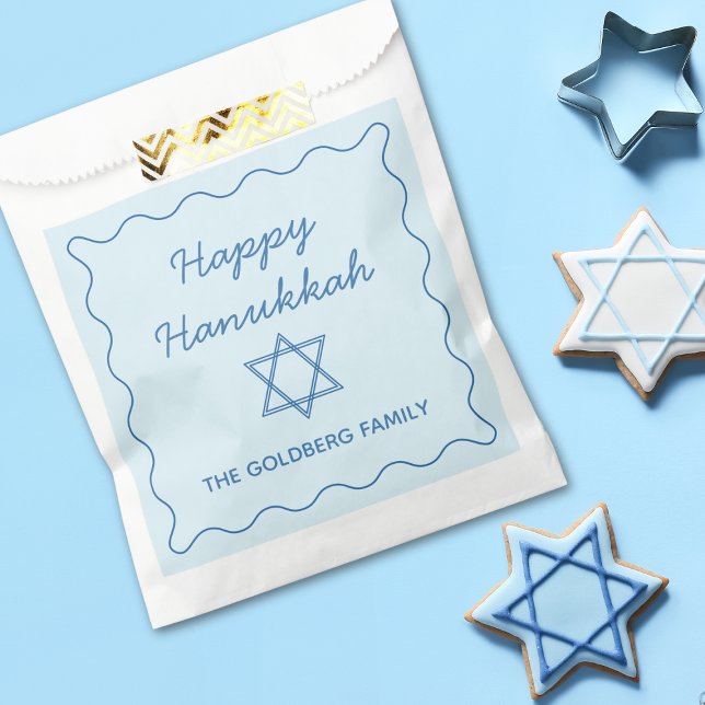 Personalized Jewish Star Blue Happy Hanukkah Party Favor Bag (Creator Uploaded)
