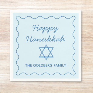 Personalized Jewish Star Blue Happy Hanukkah Party Napkins