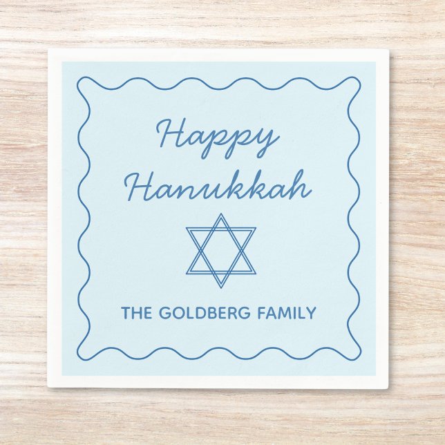 Personalized Jewish Star Blue Happy Hanukkah Party Napkins (Creator Uploaded)