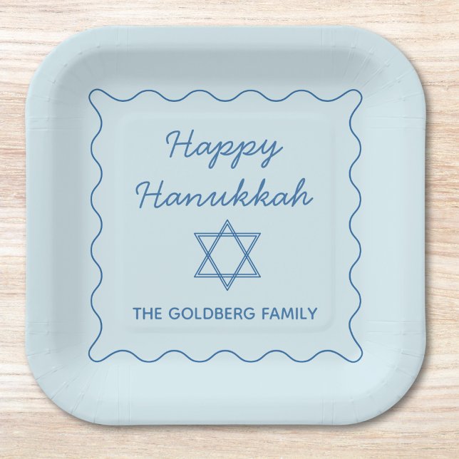Personalized Jewish Star Blue Happy Hanukkah Party Paper Plates (Creator Uploaded)