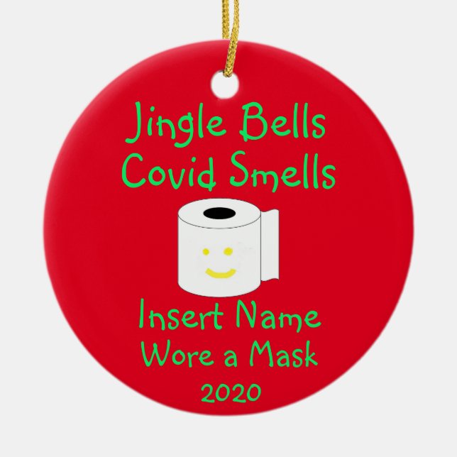 Personalized Jingle Bells, Covid-19 Smells Ceramic Ornament (Front)