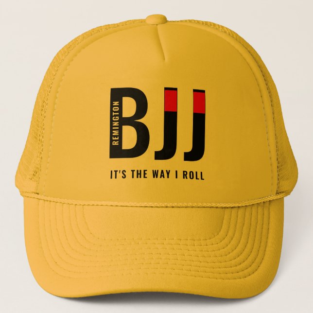 Personalized Jiu Jitsu BJJ Black Belt Trucker Hat (Front)