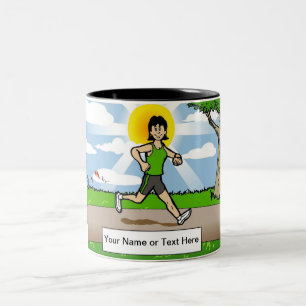 Personalized Jogger, Runner - Female Cartoon Two-Tone Coffee Mug