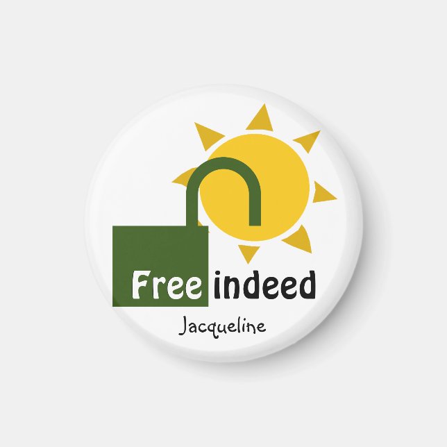 Personalized John 8:36 FREE INDEED Christian Magnet (Front)
