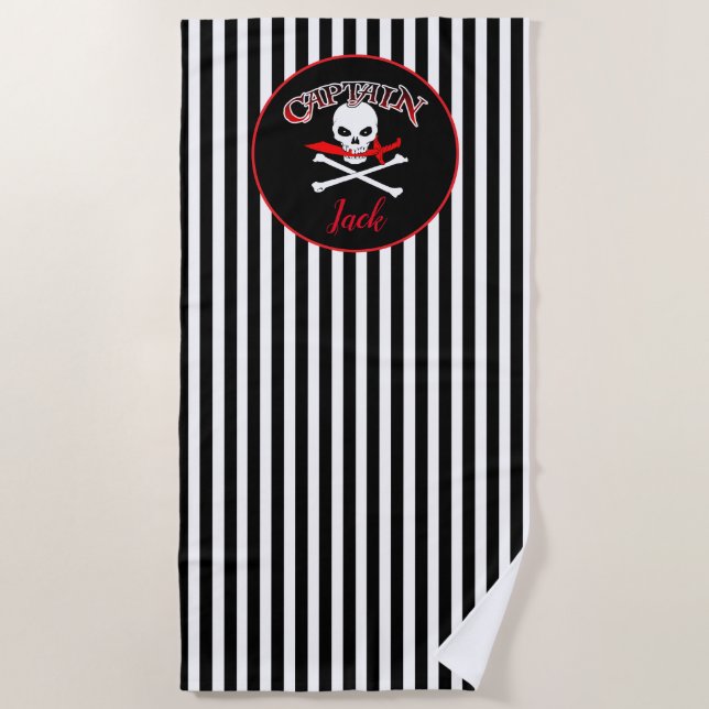 Personalized Jolly Roger (Cutlass) Beach Towel (Front)