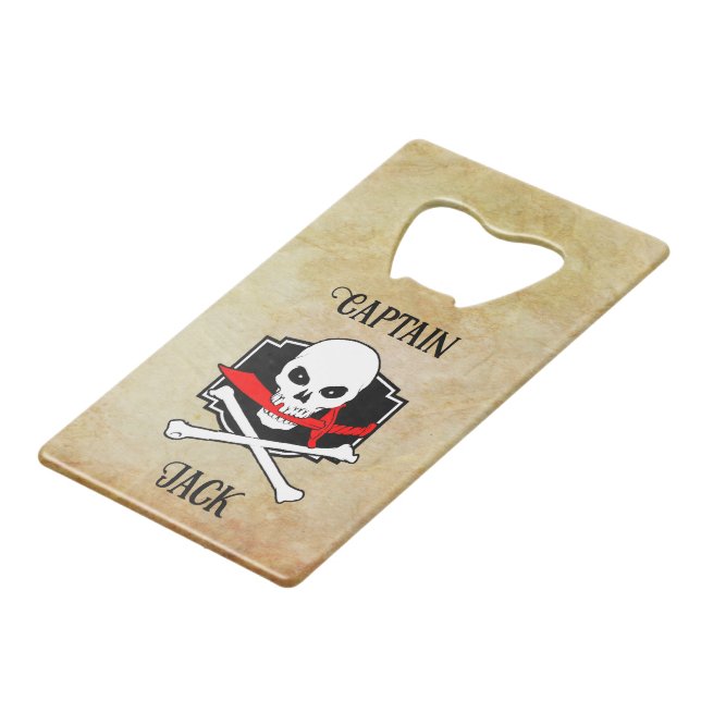 Personalized Jolly Roger (Cutlass) Credit Card Bottle Opener (Front Angled)