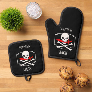 Personalized Jolly Roger (Cutlass) Oven Mitt & Pot Holder Set