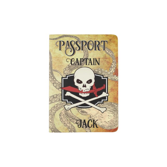 Personalized Jolly Roger (Cutlass)  Passport Holder (Front)