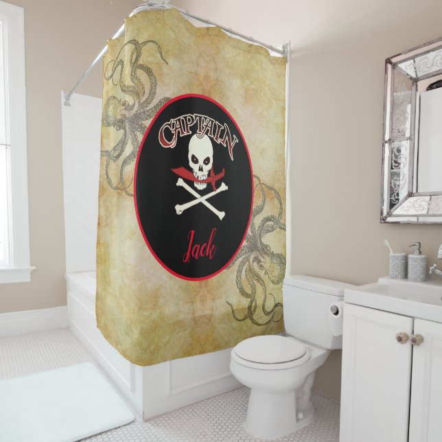 Personalized Jolly Roger (Cutlass) Shower Curtain (In Situ)