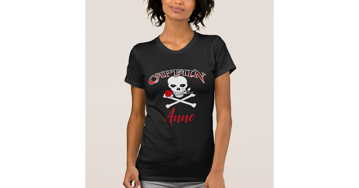 Ladies Purple V-neck Tee w/ Pirates, Jolly Roger & Heart