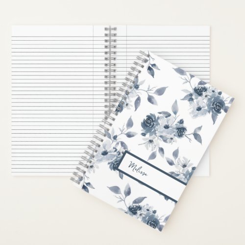 Personalized Journal Blue Watercolor Floral
