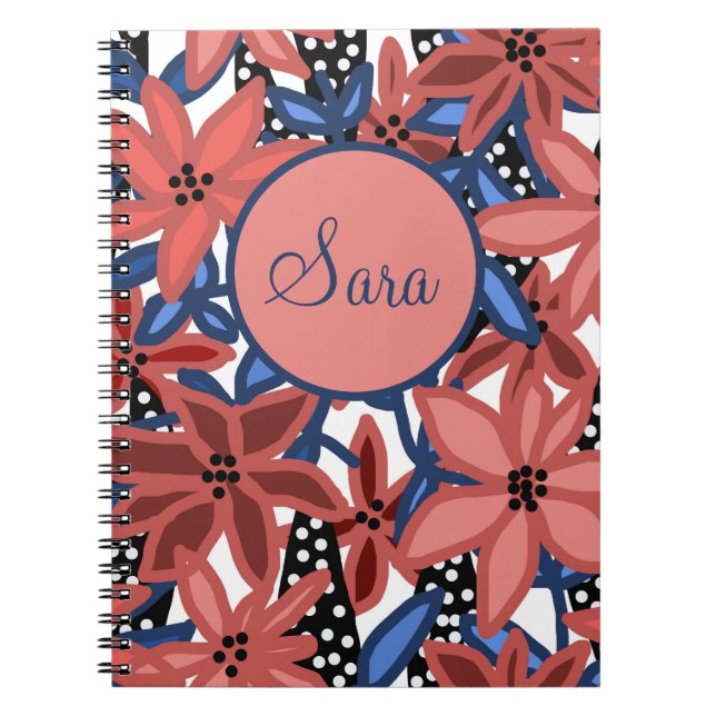 Personalized Journal Red Floral Tropical Design (Front)