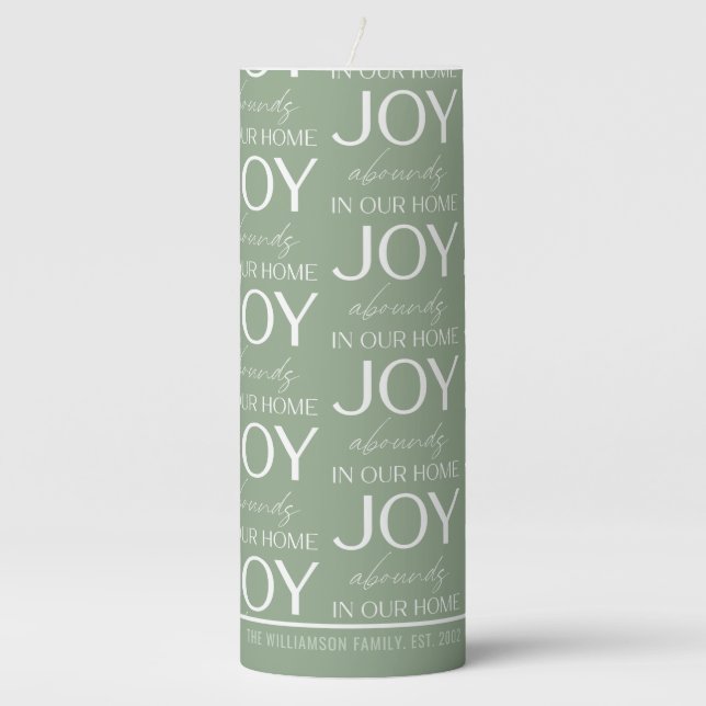 Personalized Joy Abounds in our Home Pillar Candle (Front)