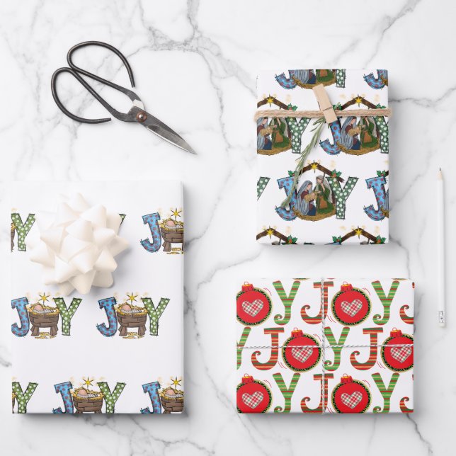 Personalized Joy Baby Jesus Religious Christmas Wrapping Paper Sheets (Front)