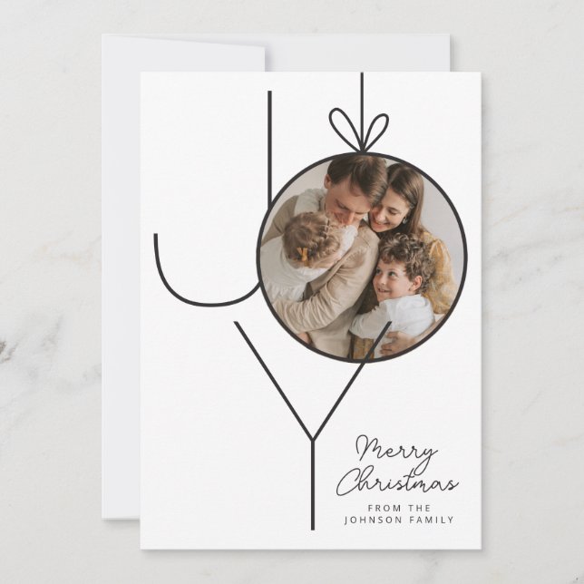 Personalized JOY Christmas Ornament Photo Card (Front)